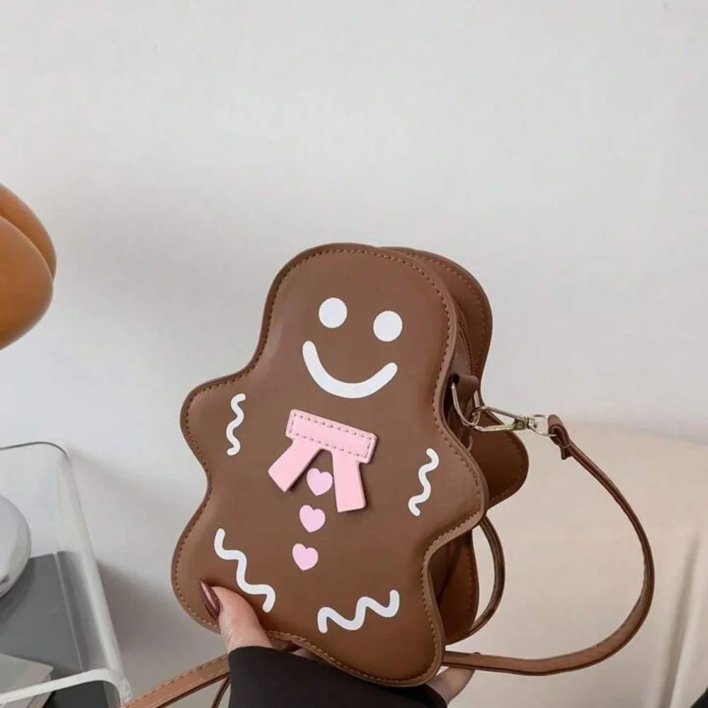 Gingerbread Man Brown Leather Crossbody Bag